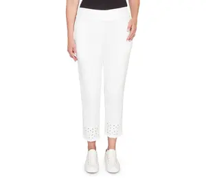 Alfred Dunner Petite Geo Embroidered Stretch Denim Ankle Pants