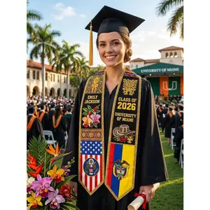 Personalized Colombia USA Graduation Stole 2026, Custom Colombian American Flag Grad Sash with Name, Coffee Floral Heritage University Gift