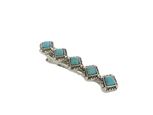 Blue turquoise  stone and silver metal alligator hair clip medium thin hair