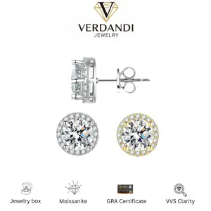 Verdandi Moissanite halo Earrings 925 Sterling Silver Round Cut Brilliant Stud Earrings For Women Men Fashion Jewelry Waterproof and fade-resistant