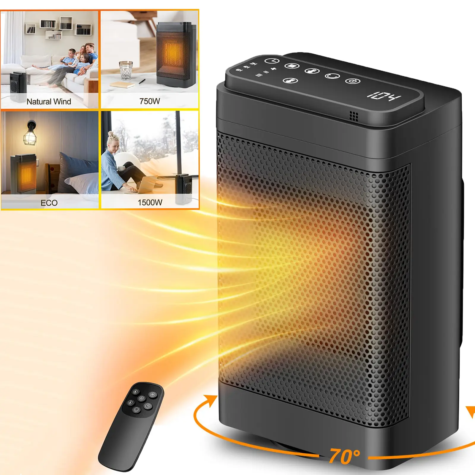 Smart Space Heater forIndoor Use 1500W Ceramic TowerHeater with Thermostat, Quiet Portable Room Heater, Energy Saving