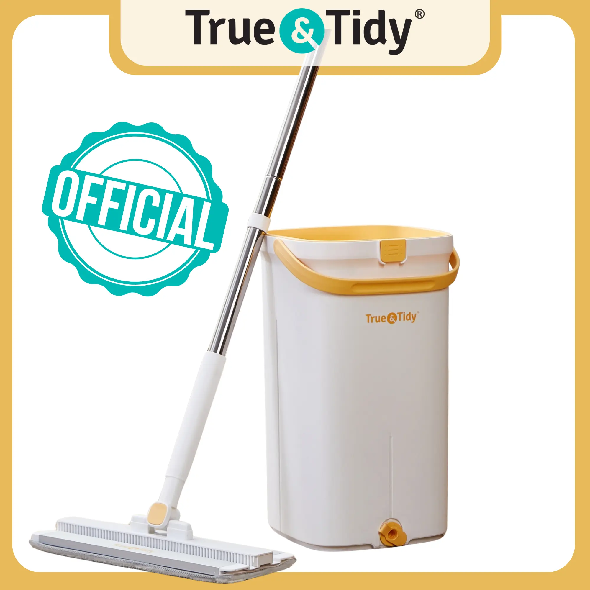 True & Tidy Mop & Bucket with Pump: Hands-free, separates clean/dirty water, 3 compartments, great for pets, 2 washable microfiber pads mop deep cleaning Aluminium Brush Plastic