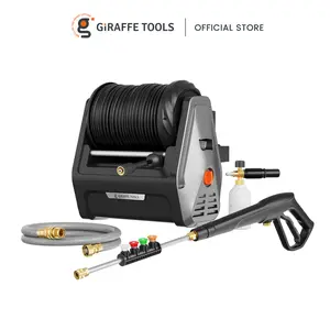 Giraffe Tools Grandfalls Retractable 2900 PSI & 2.2GPM Pressure Washer Essential with 100ft 2X Lower Noise for quite, Replaceable Hose 4 Spray Nozzles Easy Cleaning Anywhere