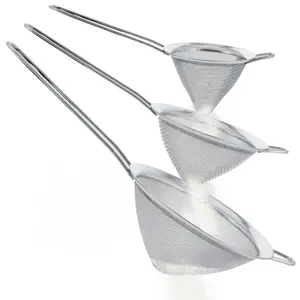 Set of 3 Stainless Steel Conical Strainers - 3", 4" & 5.5" Sizes - Chinois Style, Extra Fine Twill Mesh Sieve, Stainless Steel Strainers and Colanders for Kitchen