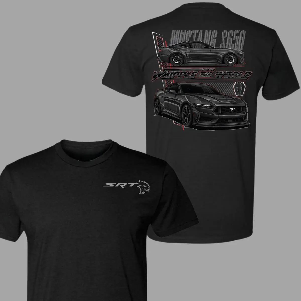 Men's 100% Cotton Graphic Tshirt - Mustang S650 Whipple Supercharged Muscle Car 2-Side Vibrant Print, Soft Round Neck, All Season Unisex Casual Streetwear for Car Meets Apparel, Top, Tee, Shortsleeve, Basic