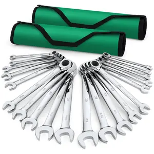 SK Ratcheting Wrench Set, Combination Wrench Set, 20-Pack, SAE 1/4" to 3/4", Metric 6 to 18mm, 72-Tooth, Premium CR-V Construction, with Rolling Pouch