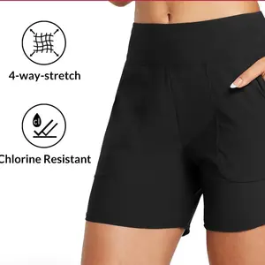 Women's High Waisted Swim Board Shorts 3"/5"/7"/9" Quick Dry Swimsuits Bottoms Trunks with Pockets 4-way-stretch Chlorine Resistant for Beach Pool