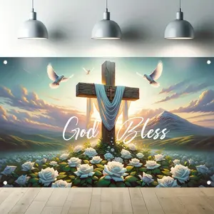 1pc, Cross Background, Background Cloth, God Bless Religious Tradition Decoration, Festival Heritage Background, Classroom And Office Culture Banner, Holiday Decoration Photo Banner, Booth Props, Wa