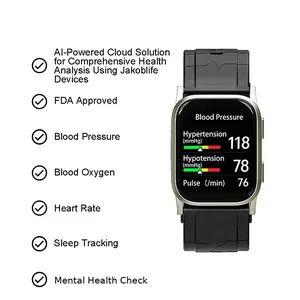 Jakoblife AI Gold-Tone Metal BP Smartwatch, FDA 510(k) Cleared, Airbag Blood Pressure, Mental Tracking, Rate, Blood Oxygen,Sleep, Fitness, Free AI Membership for  Health Analysis & Risk Predictions, Bluetooth APP