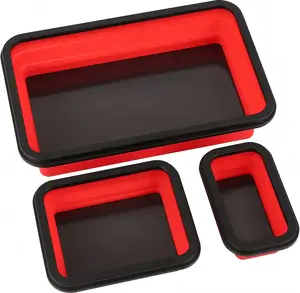 Foldable Magnetic Parts Tray Set 3 Sizes Silicone Trays for Screws Bolts Nuts Washers Needles Red Organize Small Metal Parts