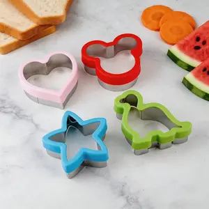 Stainless Steel Sandwich Cookie Cutter Set, 4 Counts with Comfort Grip, Cute Shapes for Kids' Lunches & Baking, Food-Safe Bread & Fruit Mold, Baking Tools, Baking Supplies