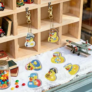20-Piece Diamond Painting Keychains with Duck Design, DIY Art Craft Supplies, Home Window Garden Pendant Decor, Party Favors, Backpack Accessories