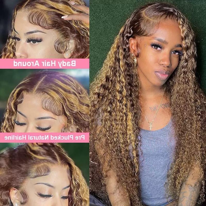 High temperature artificial wig deep curly, Afro kinky curly |Synthetic wig 150% Density 13x4 Lace Front wig High lights 13x4 Curly lace Front wig Honey Blonde Deep Wave T Section Front wig