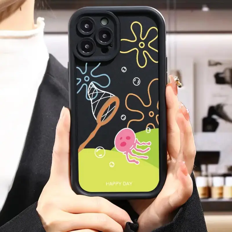 Cartoon Jellyfish Pattern Phone Case, Full Body Shockproof Phone Protective Cover, Fashion Phone Accessories for iPhone 16 Pro X XS MAX 11 12 13 14 15 Plus Series Case