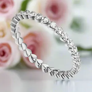 14k White Gold Heart Eternity Stacking Ring 0.33ct Diamond Option