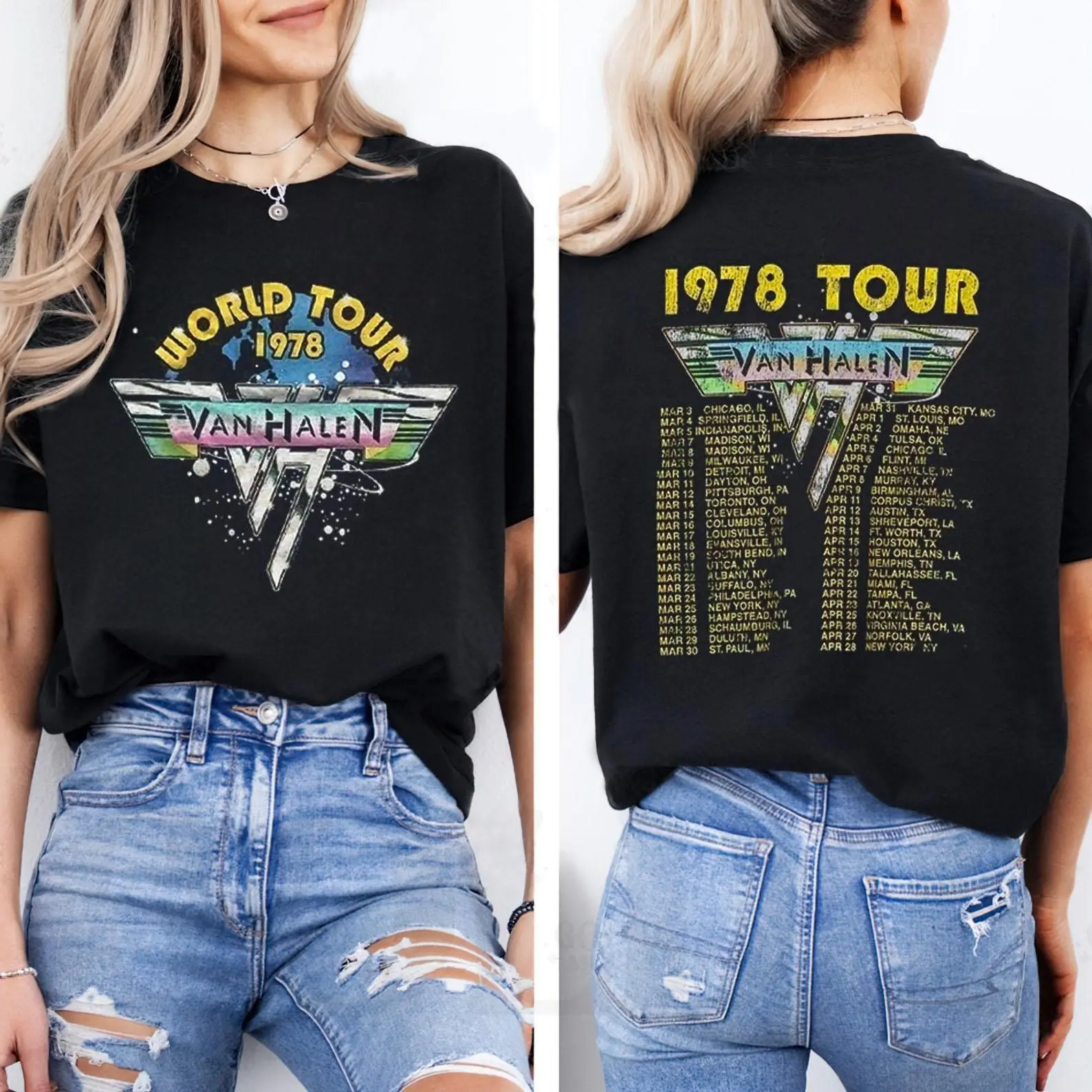 Van Halen World Tour 1978 Two-Sided T-Shirt – Y2K Rock Outfit Vintage Band Style