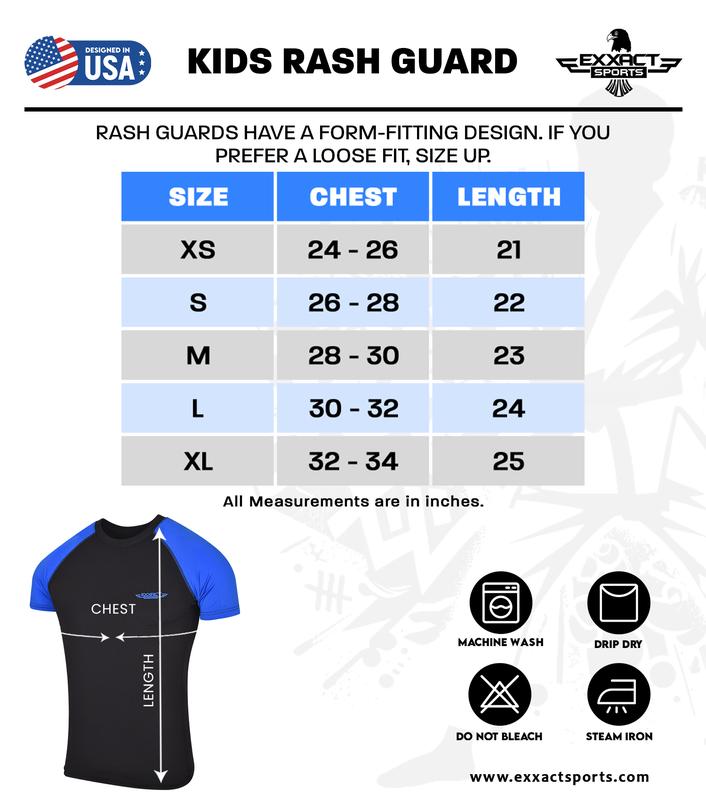 Exxact Sports Kids BJJ Rash Guard Short Sleeve, Ranked No Gi Jiu Jitsu Compression Shirt for Boys & Girls for MMA, Wrestling - (Black) Activewear