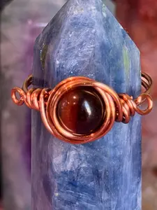 Red Tiger's Eye size 10 copper wire-wrapped ring