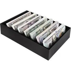 Organizer for , 8 Compartment Wooden  Divider Storage Organizer  Tray Holder Box Case Container,  Dollar Tray Organizer Box Bill Storage Holder Case, Black