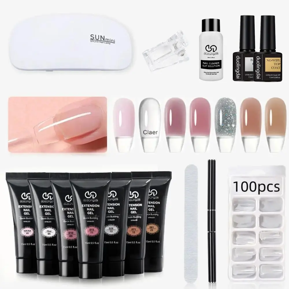 Professional Poly Extension Nail Gel Kit, 15pcs/set Nail Gel Set with Mini Nail Lamp & Nail File, All-in-one Nail Art Kit for Nail Art Beginners, Christmas Gift, Manicure, Polygel Nail Kits, Gel Nail Kit For Beginners With Everything, Diy Manicure Kit