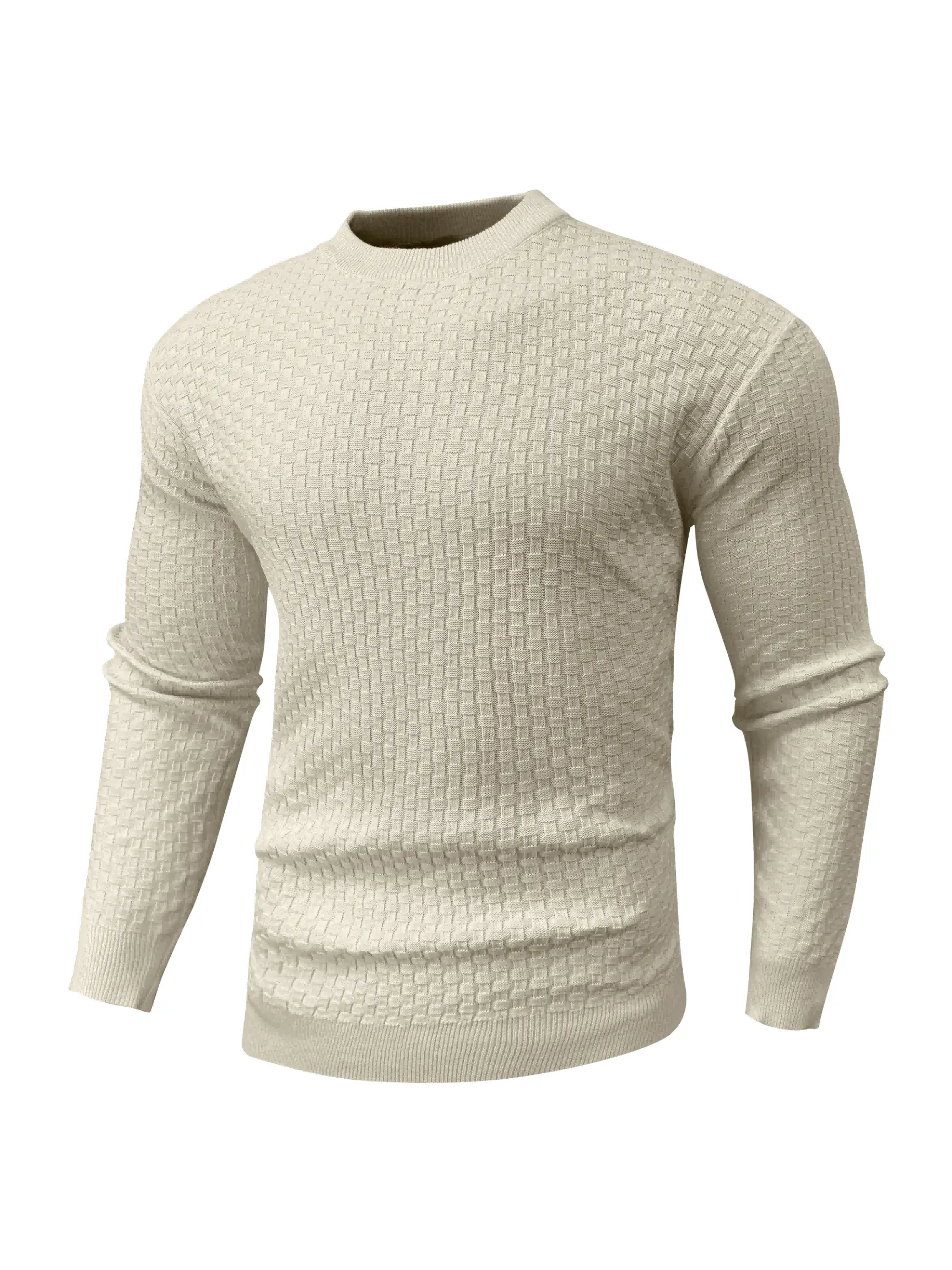 Men's Classic Fitted Rib Tapered Color-Resistant Fall Round Neck Long-Sleeve Knit Pullover - Cute and Simple Casual Cool Weather Top with Decorative Cuffs for Everyday Wear, Cute And Simple Men's Pullover