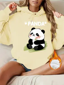Women's Cartoon Panda Hoodie Sweatshirt, 100% Polyester Winter Pullover, Comfortable Casual Knitwear for Parties Office Daily Wear