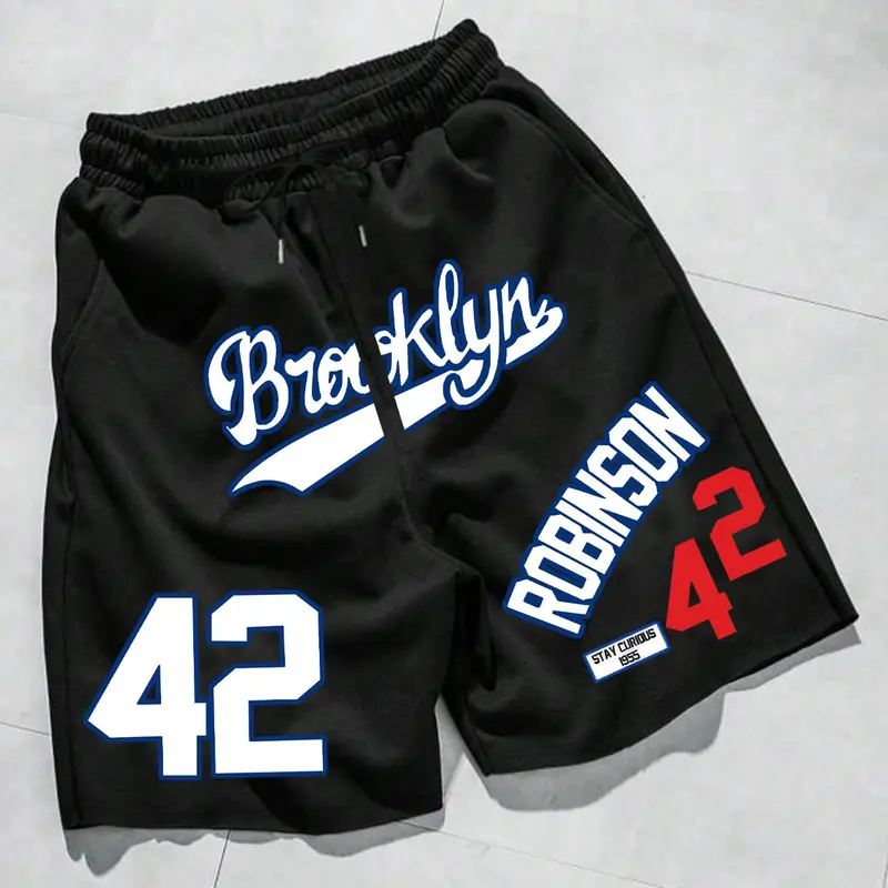 Men's Regular-Fit Shorts with Letter and Number Graphics, Breathable Casual Shorts with Elastic Drawstring Waist and Side Pockets for Summer, Everyday, and Outdoor Wear
