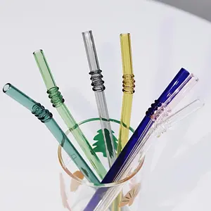 4pc Colorful Borosilicate Glass Straws, Reusable High-Quality Glass with 1 Clear Brush, 20cm/7.87in Long, Suitable for Drinking Coffee, Juice and Any Drinks, Kitchen Utensils, Party Supplie, Home Bar Accessories