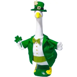 St. Patrick's Day Porch Goose Outfits for 23 Inch Lawn Statue, Costume for Plastic/Cement Goose Statue, with Four Leaf Clover, St Patricks Day Goose Clothes for Garden Yard Patio Decoration