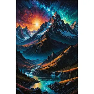 1PCS Diamond Painting Kit Mountain Landscape with Starry Sky Sunset DIY Rhinestone Art for Home Decor Gi