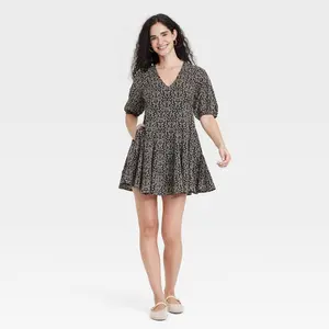 Women's Bell Elbow Sleeve Mini A-Line Dress - Universal Thread Black Floral S