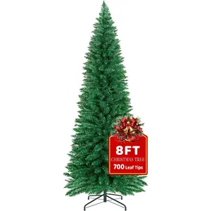 8FT Christmas Tree,Artificial Pencil Christmas Tree with 700 Branch Tips,Xmas Tree with Solid Metal Foldable Stand Perfect for Indoor&Outdoor,Christmas Decoration for Party by DNKMOR