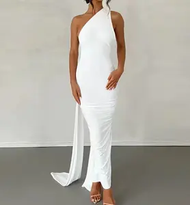 Sexy Backless Pleated Dress Sleeveless Midi Bodycon Rhinestone Glitter Pea Green Evening Gown