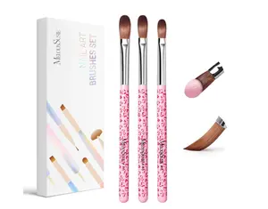 MelodySusie 3-Piece Acrylic Nail Brush Set - Sizes 8/10/14, Professional Nail Art Tool for Acrylic Application, Powder, Extension & 3D Carving - Pink