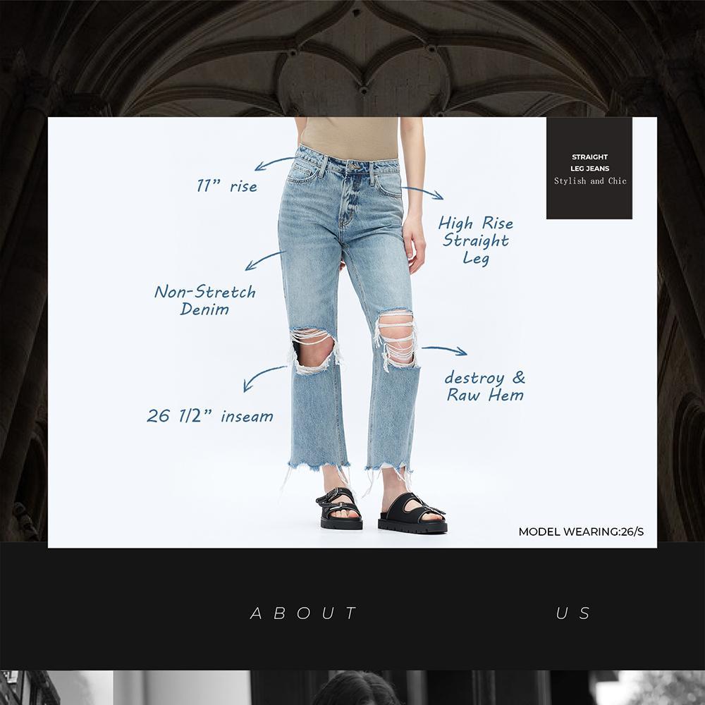 Women's Super High Rise Destroyed Straight Rigid Leg Jeans Non-Stretch Distressed Denim Pants Size Comfortable Fashion FitStyle Bottoms Womenswear Fitted Streetwear Fabric  Basic Minimalist  Gift