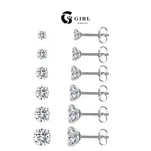 GGIRL6-Piece Stainless Steel Zircon Stud Earrings Set—Unisex, Stylish And Versatile, With A Simple Yet Dazzling Design—A Beautiful Gift For Holidays, Birthdays, And Anniversaries