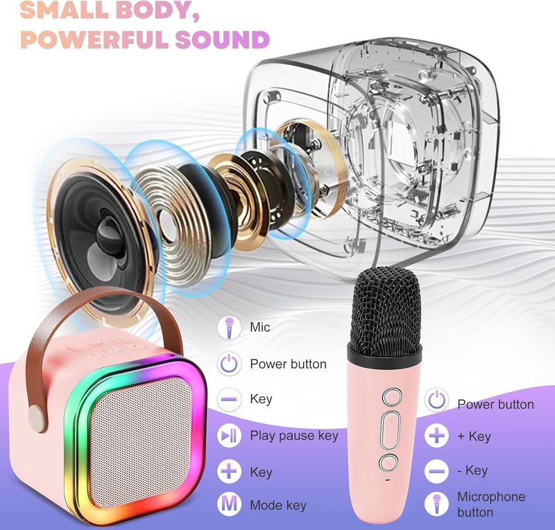 2025 gift ideaPortable Karaoke Machine with 2 Wireless Microphone Mini Portable Bluetooth Speaker with Wireless Microphone Gifts for Kids Age 4-12 Boys Girls Adults Party Outdoor Travel