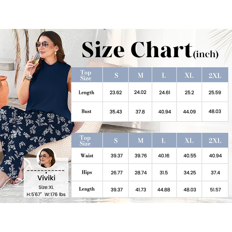 OFEEFAN Two Piece Set for Women Summer Spring Outfits Cruise Travel Airport Beach Vacation Mock Neck Wide Leg Pants Set OFEEFAN Two Piece Set for Women Summer Spring Outfits Cruise Travel Airport Beach Vacation Mock Neck Wide Leg Pants Set