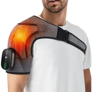 Cordless Heated Shoulder Brace with Vibration, 3 Heat & Massage Settings, Shoulder Heating Pad for Pain Relief, Adjustable Shoulder Warmer for Men and Women(Grey)