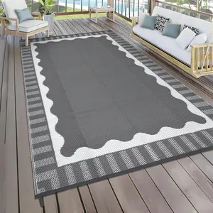 Outdoor Rug, Modern Scalloped Border Area Rugs for Indoor and Outdoor Patios and Porches - Waterproof, Washable, Non-Shedding, Easy-to-Clean Outside Carpet