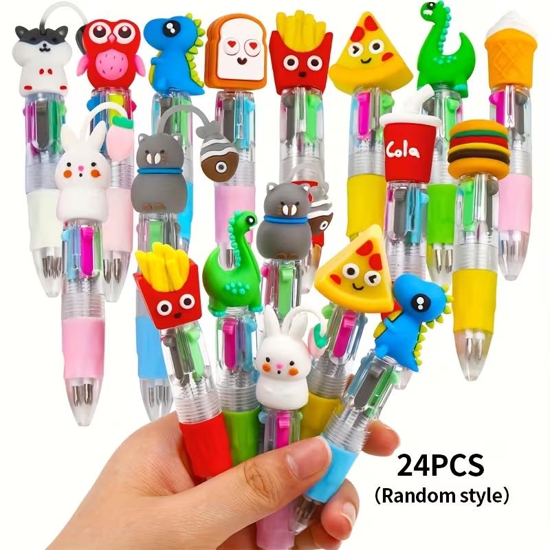 Random 24Pcs 4-in-1 Mini Multicolor Ballpoint Pens Bulk Cute Kawaii Pens for Kids Party Favors for Birthday Children's Party School Supplies Student Gifts for Thanksgiving Valentine's Day