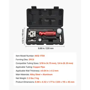 VEVOR Brake Line Flaring Tool Kit, 45 Single Double Flare Tool for 3/16, 1/4 Copper Tubing - with 2 Forming Dies, Deburring Tool Toolbox for Automotive Brake Hydraulic Line Repair