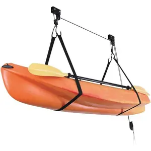 Ceiling Mount Hoist Lift Storage Garage Pulley System for Kayak Canoe Paddleboard Bike Ladder 100 lbs Capacity with Straps