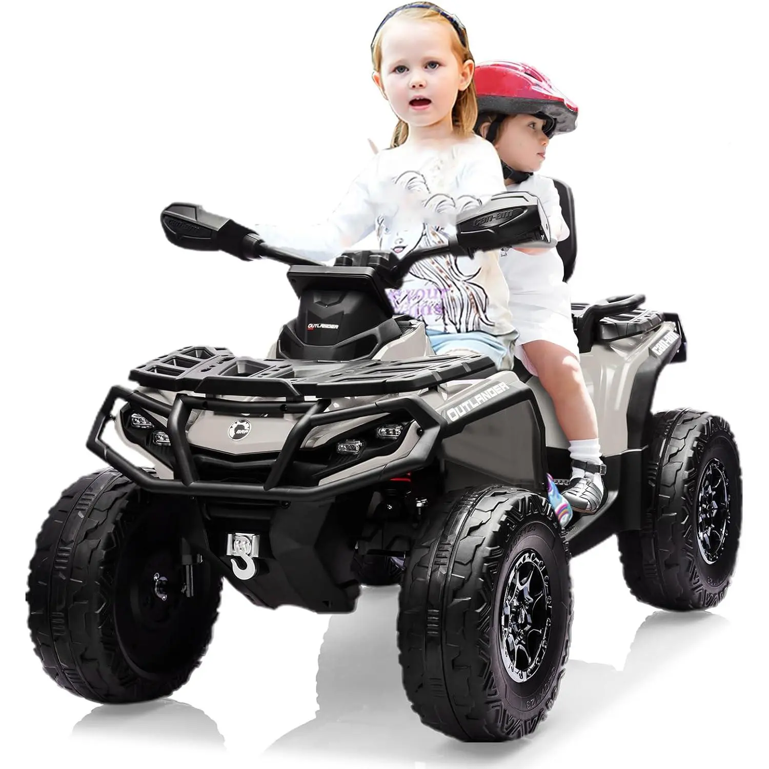 Gray 24V Two Seater Licensed Can Am Ride On ATV For Kids With Four 200W Motors Foam Tires Bluetooth Three Speed Settings Led Lights And Dual Safety Belts Gray