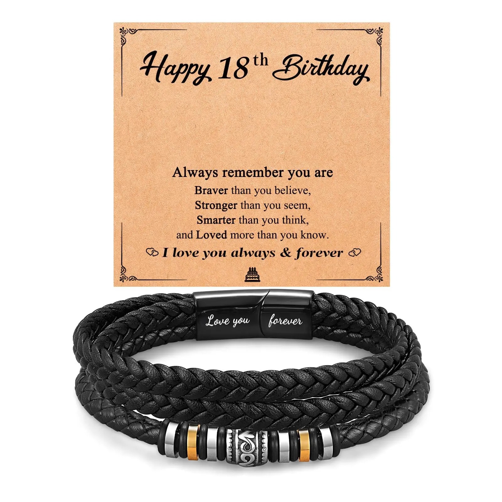 Male Youth Stainless Steel & Leather Artificial Gemstone Bracelet - 10-18 Year Old Boys' Daily Birthday Gift Jewelry Accessory, Stainless Steel Jewelry, Hypoallergenic
