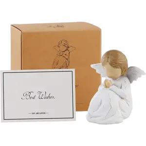 Angel Statue Female Prayer 6x2.2x3.4 Inches Natural Resin Exquisite Craftsmanship Baptism First Communion Confirmation Gift for Girls Christian Religious Decor Hand-carved Artistic Ornaments