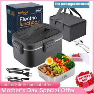 1.8L Large Capacity Electric Lunch Box 80W High Power Food Grade Stainless Steel Portable Heated Bento Box With Display Screen 12V 24V 110V Multi Voltage Leak Proof Food Heating Container For Car Truck Office Camping Travel