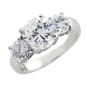 Stainless Steel Three Stone CZ Engagement Ring