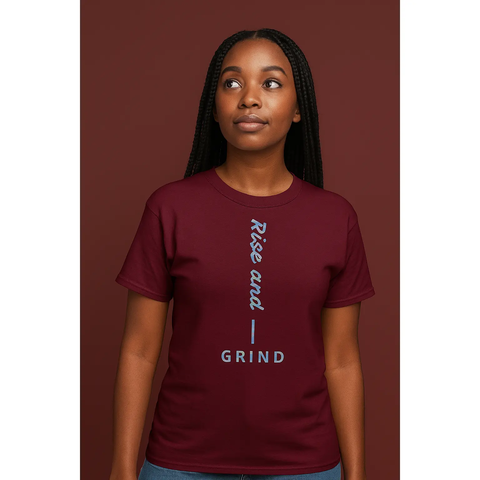 Rise and Grind T-Shirt – Motivational Maroon Tee for Entrepreneurs, Dreamers & Go-Getters