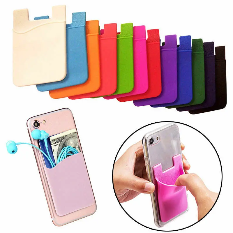Adhesive Lycra-Silicone Credit Card Pocket Sticker Holder, Universal Fit Mobile Accessory for Smartphone Users to Holds Cards & Cash, Phone Accessories